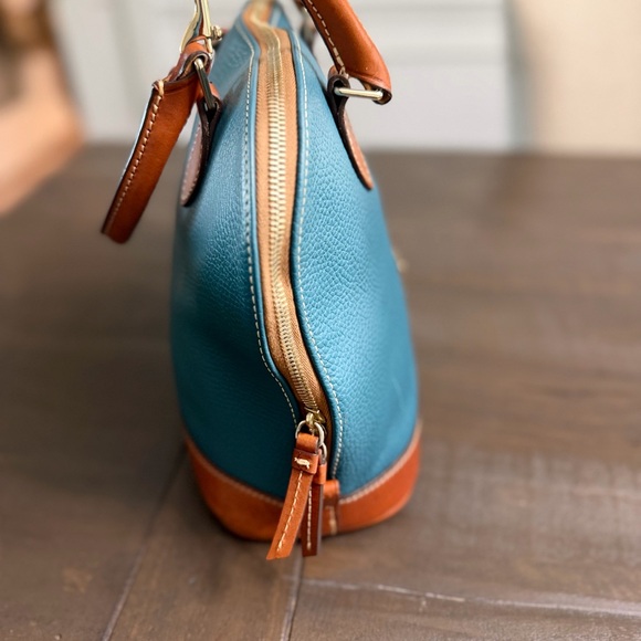 Dooney & Bourke Blue and Brown Leather Satchel - Picture 3 of 13